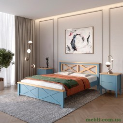 Двоспальне дерев'яне ліжко Mebigrand Прованс Н Сіро-синій (S7010R90B)/Горіх світлий 180х200