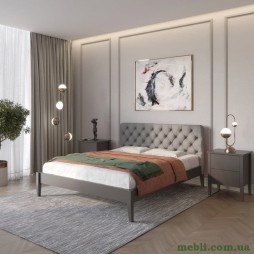 Двоспальне дерев'яне ліжко Mebigrand Рим ДК Графітовий (RAL9011) /Аляска 93 (Сірий) Б3 180х200