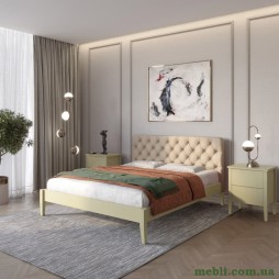 Двоспальне дерев'яне ліжко Mebigrand Рим ДК Оливковий (RAL1020)/Аляска 23 (Бежевий) Б3 160х200