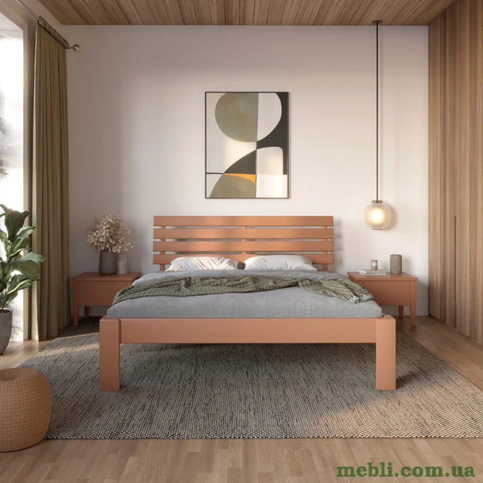 Двоспальне дерев'яне ліжко Mebigrand Техас Коричневий (RAL8025) 140х200