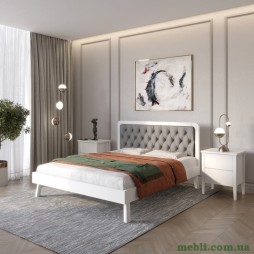 Двоспальне дерев'яне ліжко Mebigrand Токіо Білий (RAL9003)/Аляска 93 (Сірий) 140х200
