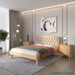Двоспальне дерев'яне ліжко Mebigrand Токіо Горіх світлий/Аляска 23 (Бежевий) 180х190