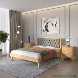 Двоспальне дерев'яне ліжко Mebigrand Токіо Горіх світлий/Аляска 93 (Сірий) 180х190