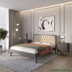 Двоспальне дерев'яне ліжко Mebigrand Токіо Графітовий (RAL9011)/Аляска 23 (Бежевий) 140х200