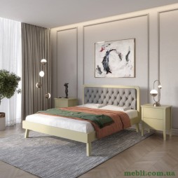 Двоспальне дерев'яне ліжко Mebigrand Токіо Оливковий (RAL1020)/Аляска 93 (Сірий) 160х200