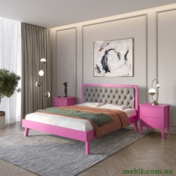 Двоспальне дерев'яне ліжко Mebigrand Токіо Рожевий (S2060R30B)/Аляска 93 (Сірий) 180х190