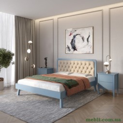 Двоспальне дерев'яне ліжко Mebigrand Токіо Сіро-синій (S7010R90B)/Аляска 23 (Бежевий) 160х190