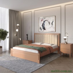 Двоспальне дерев'яне ліжко Mebigrand Торонто Т1 Коричневий (RAL8025)/Аляска 23 (бежевий) 140х190