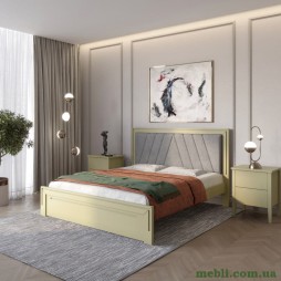 Двоспальне дерев'яне ліжко Mebigrand Торонто Т2 Оливковий (RAL1020)/Аляска 93 (сірий) 140х200