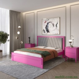 Двоспальне дерев'яне ліжко Mebigrand Торонто Т2 Рожевий (S2060R30B)/Аляска 93 (сірий) 180х190