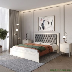 Двоспальне дерев'яне ліжко Mebigrand Торонто Т3 Бежевий (S2005Y50R)/Аляска 93 (сірий) 160х190