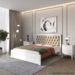 Двоспальне дерев'яне ліжко Mebigrand Торонто Т3 Білий (RAL9003)/Аляска 23 (бежевий) 180х190