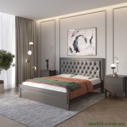 Двоспальне дерев'яне ліжко Mebigrand Торонто Т3 Графітовий (RAL9011)/Аляска 93 (сірий) 160х190