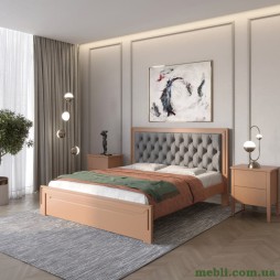 Двоспальне дерев'яне ліжко Mebigrand Торонто Т3 Коричневий (RAL8025)/Аляска 93 (сірий) 140х190