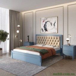 Двоспальне дерев'яне ліжко Mebigrand Торонто Т3 Сіро-синій (S7010R90B)/Аляска 23 (бежевий) 140х200