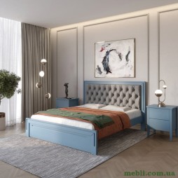 Двоспальне дерев'яне ліжко Mebigrand Торонто Т3 Сіро-синій (S7010R90B)/Аляска 93 (сірий) 160х190
