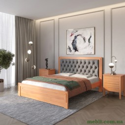 Двоспальне дерев'яне ліжко Mebigrand Торонто Т3 Яблуня/Аляска 93 (сірий) 180х190