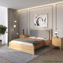Двоспальне дерев'яне ліжко Mebigrand Торонто Т4 Горіх світлий/Аляска 93 (сірий) 180х190