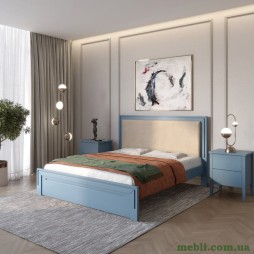 Двоспальне дерев'яне ліжко Mebigrand Торонто Т4 Сіро-синій (S7010R90B)/Аляска 23 (бежевий) 160х190