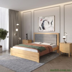 Двоспальне дерев'яне ліжко Mebigrand Торонто Т5 Горіх світлий/Аляска 93 (сірий) 160х190