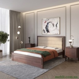 Двоспальне дерев'яне ліжко Mebigrand Торонто Т5 Горіх темний/Аляска 23 (бежевий) 180х200
