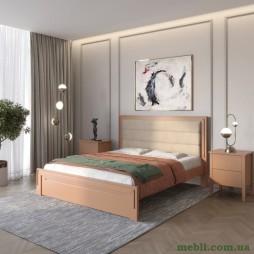 Двоспальне дерев'яне ліжко Mebigrand Торонто Т5 Коричневий (RAL8025)/Аляска 23 (бежевий) 180х200