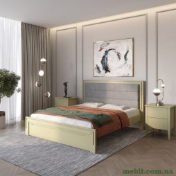 Двоспальне дерев'яне ліжко Mebigrand Торонто Т5 Оливковий (RAL1020)/Аляска 93 (сірий) 160х190