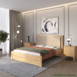 Двоспальне дерев'яне ліжко Mebigrand Торонто Т6 Горіх світлий/Аляска 23 (бежевий) 180х200