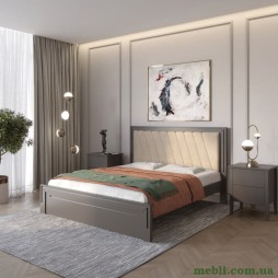 Двоспальне дерев'яне ліжко Mebigrand Торонто Т6 Графітовий (RAL9011)/Аляска 23 (бежевий) 140х190