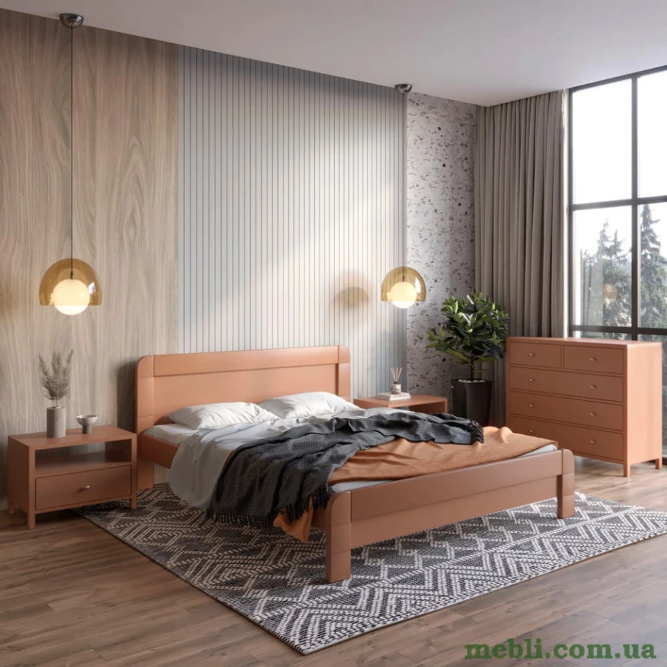 Двоспальне дерев'яне ліжко Mebigrand Тоскана Коричневий (RAL8025) 160х200
