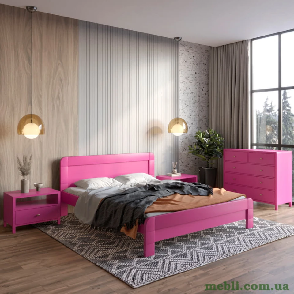 Двоспальне дерев'яне ліжко Mebigrand Тоскана Рожевий (S2060R30B) 140х190