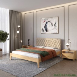 Двоспальне дерев'яне ліжко Mebigrand Венеція ДК Горіх світлий/Аляска 23 (Бежевий) 180х200