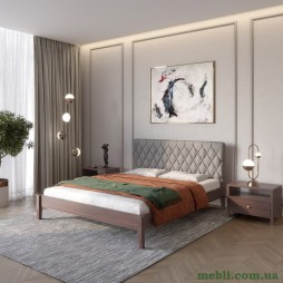 Двоспальне дерев'яне ліжко Mebigrand Венеція ДК Горіх темний/Аляска 93 (Сірий) 180х200