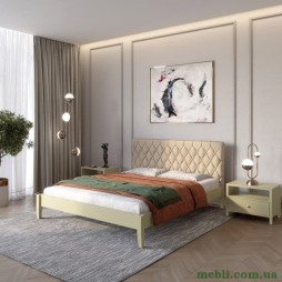 Двоспальне дерев'яне ліжко Mebigrand Венеція ДК Оливковий (RAL1020)/Аляска 23 (Бежевий) 140х200