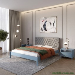 Двоспальне дерев'яне ліжко Mebigrand Венеція ДК Сіро-синій (S7010R90B)/Аляска 93 (Сірий) 140х200