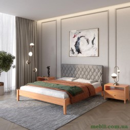 Двоспальне дерев'яне ліжко Mebigrand Венеція ДК Яблуня/Аляска 93 (Сірий) 140х190