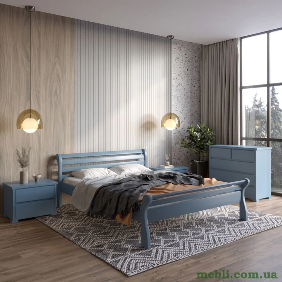 Двоспальне дерев'яне ліжко Mebigrand Верона Сіро-синій (S7010R90B) 140х190