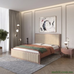 Двоспальне дерев'яне ліжко Mebigrand Відень Горіх лісовий/Аляска 23 (Бежевий) 160х200
