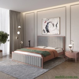 Двоспальне дерев'яне ліжко Mebigrand Відень Горіх лісовий/Аляска 93 (Сірий) 180х200