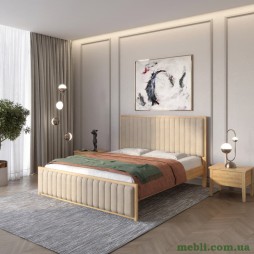 Двоспальне дерев'яне ліжко Mebigrand Відень Горіх світлий/Аляска 23 (Бежевий) 160х200