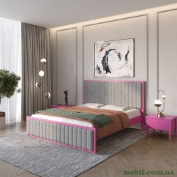 Двоспальне дерев'яне ліжко Mebigrand Відень Рожевий (S2060R30B)/Аляска 93 (Сірий) 160х190