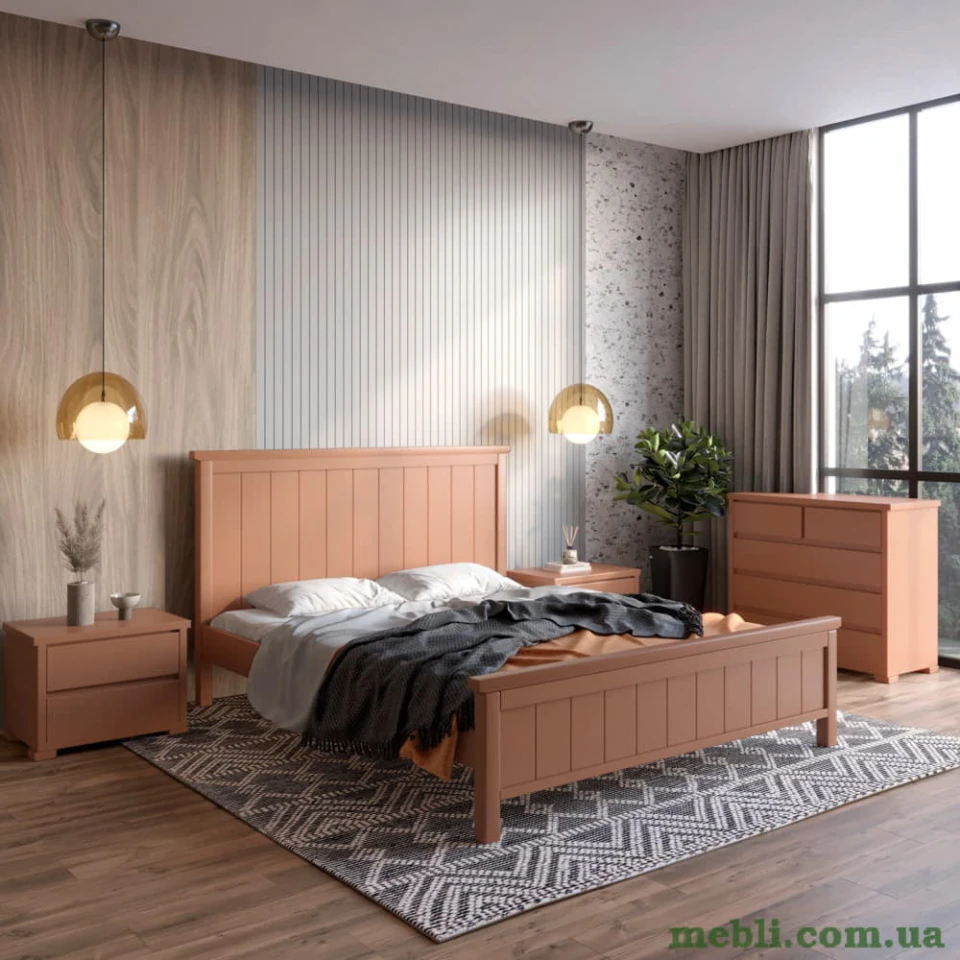 Двоспальне дерев'яне ліжко Mebigrand Вірджинія Коричневий (RAL8025) 140х200