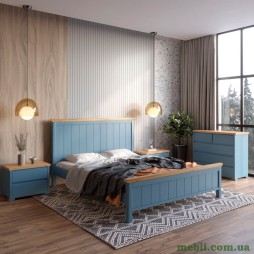 Двоспальне дерев'яне ліжко Mebigrand Вірджинія Сіро-синій (S7010R90B)/Горіх світлий 160х200