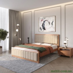 Односпальне дерев'яне ліжко Mebigrand Барселона Б1 Коричневий (RAL8025)/Аляска 23 (Бежевий) 80х200