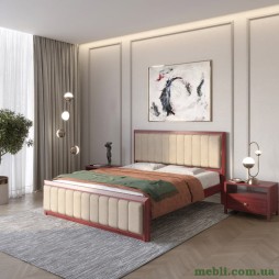 Односпальне дерев'яне ліжко Mebigrand Барселона Б1 Махонь/Аляска 23 (Бежевий) 90х190