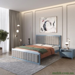 Односпальне дерев'яне ліжко Mebigrand Барселона Б1 Сіро-синій (S7010R90B)/Аляска 93 (Сірий) 90х190