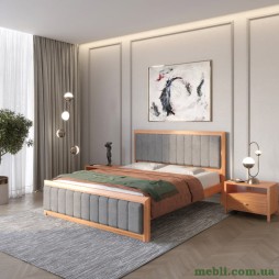 Односпальне дерев'яне ліжко Mebigrand Барселона Б1 Яблуня/Аляска 93 (Сірий) 90х200