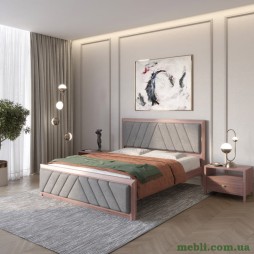 Односпальне дерев'яне ліжко Mebigrand Барселона Б2 Горіх лісний/Аляска 93 (Сірий) 90х200