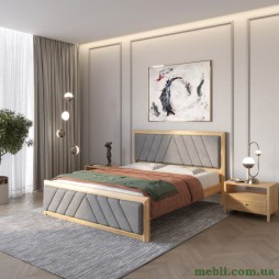 Односпальне дерев'яне ліжко Mebigrand Барселона Б2 Горіх світлий/Аляска 93 (Сірий) 90х190