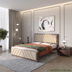 Односпальне дерев'яне ліжко Mebigrand Барселона Б2 Горіх темний/Аляска 23 (Бежевий) 90х190